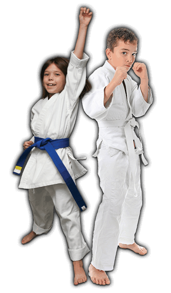 Martial Arts Lessons for Kids in Katy TX - Happy Blue Belt Girl and Focused Boy Banner